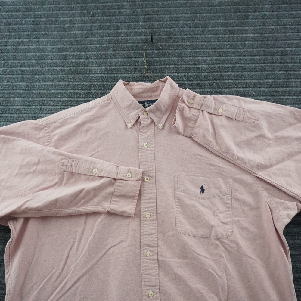 Vintage 90s Ralph Lauren Big Shirt Button Down Mens L Pink Oxford Pony Logo